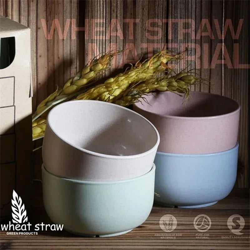 4PCS Wheat Straw Bowl Tableware Plates for Kids